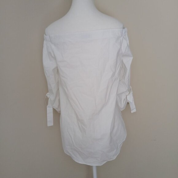 Aritzia Babaton Malik Off Shoulder Blouse Tie Sleeve Cotton White Size XS - Picture 4 of 9